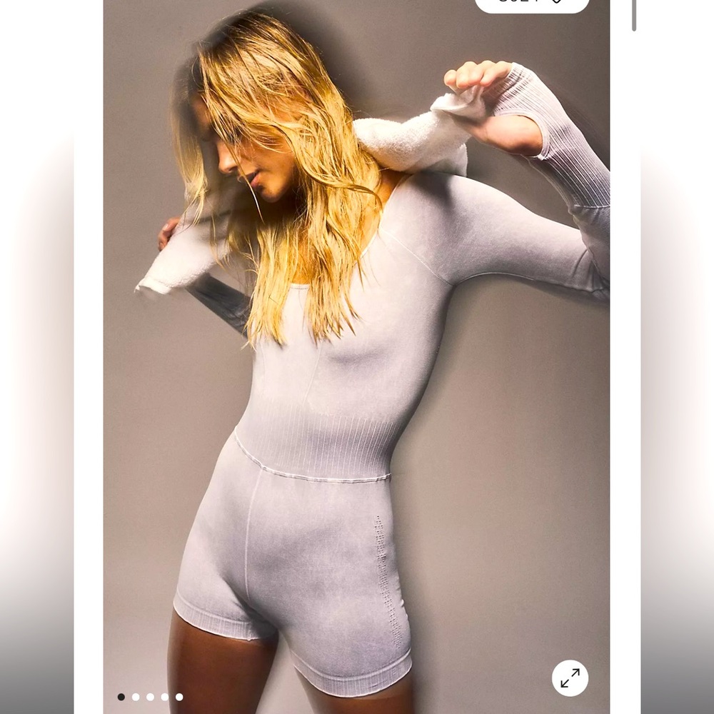 Free People Light Gray Ribbed Bodysuit